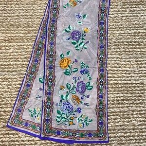 Vintage Oscar De La Renta Purple Beige Rectangular Floral Silk Scarf